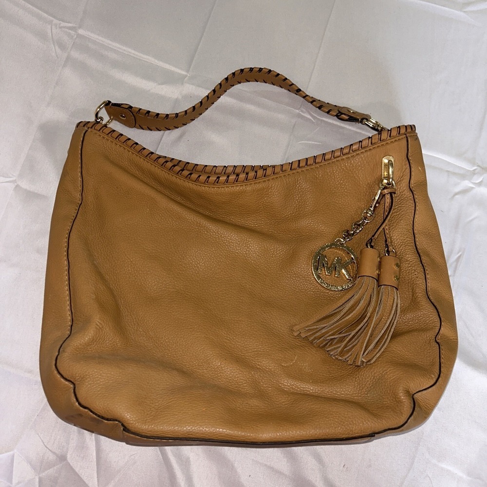 MICHAEL MICHAEL KORS Leather‎ Hobo Shoulder Bag Brown Pebbled Tassels Large